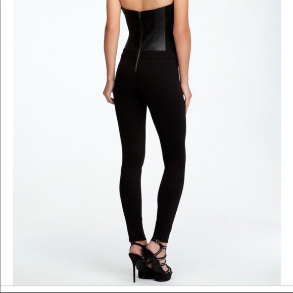 SOLD! Bebe |  Black Leather Jumpsuit Strapless - Picture 2 of 8